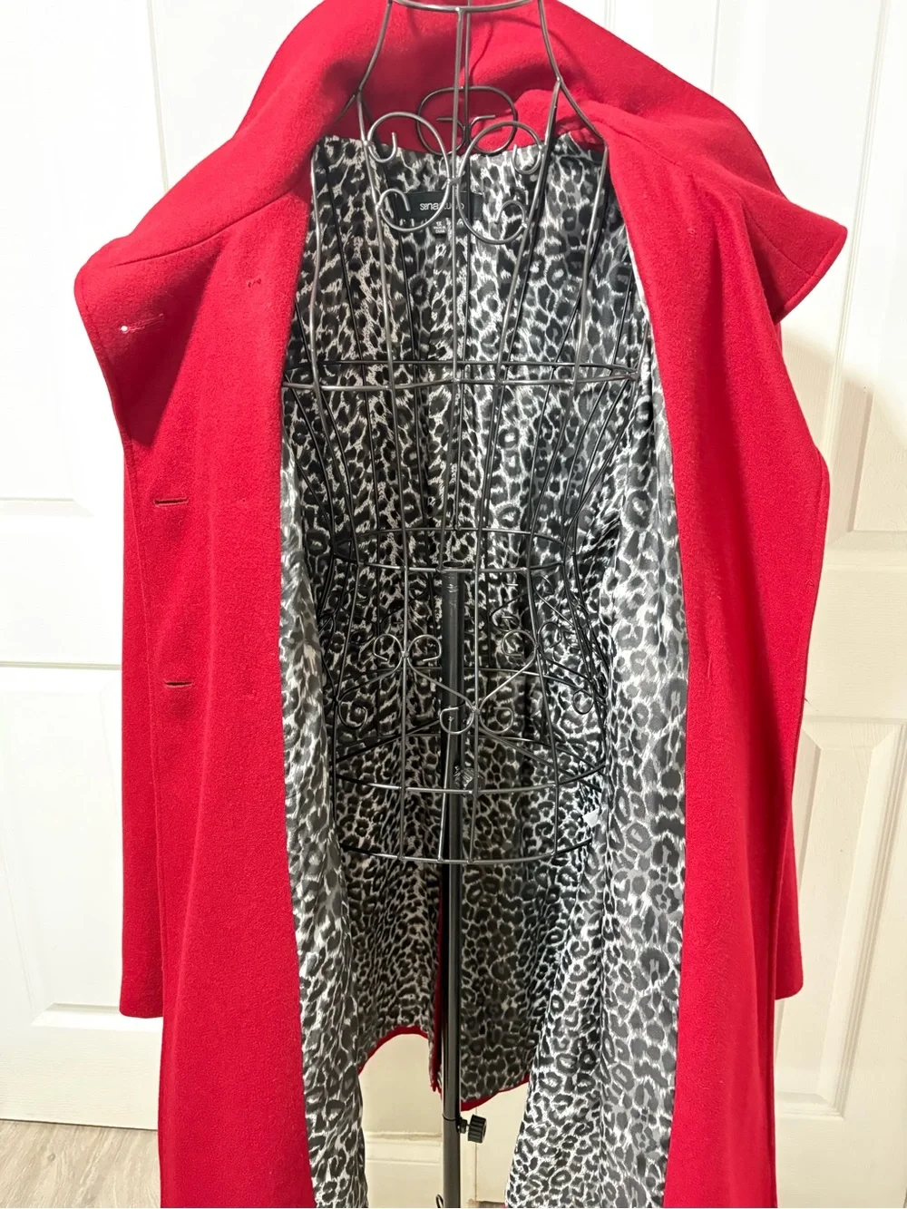 SienaStudio Red Double-Breasted Fully Lined Belted Women's Wool Polo Coat 1X